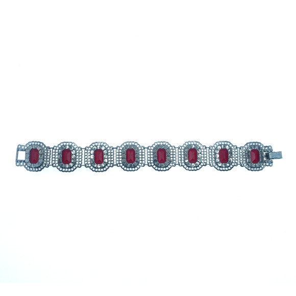 Swarovski Ruby Red Crystal Art Deco Gunmetal Statement Bracelet 7.5" Boxed - Picture 4 of 10